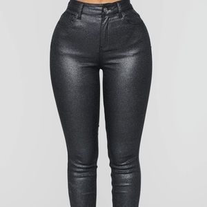 Sparkly faux leather jeans